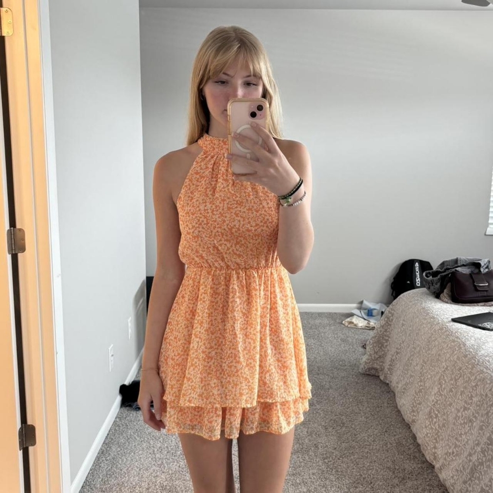 Orange Halter Neck Dress